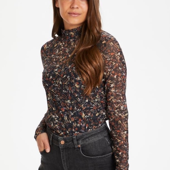 Part Two Copenhagen EylaPW long slv mesh t-shirt in black floral print, size xs - Picture 5 of 7